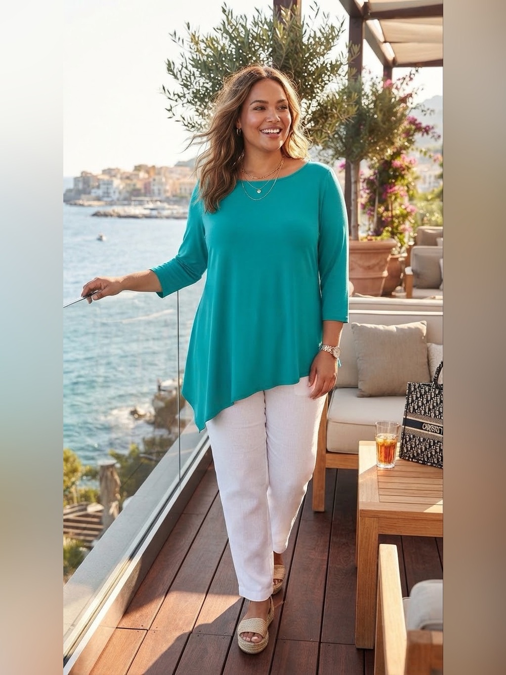 Susan Graver® Women’s Asymmetric Liquid Knit Top Teal Blue Spandex SIZE 1X NEW